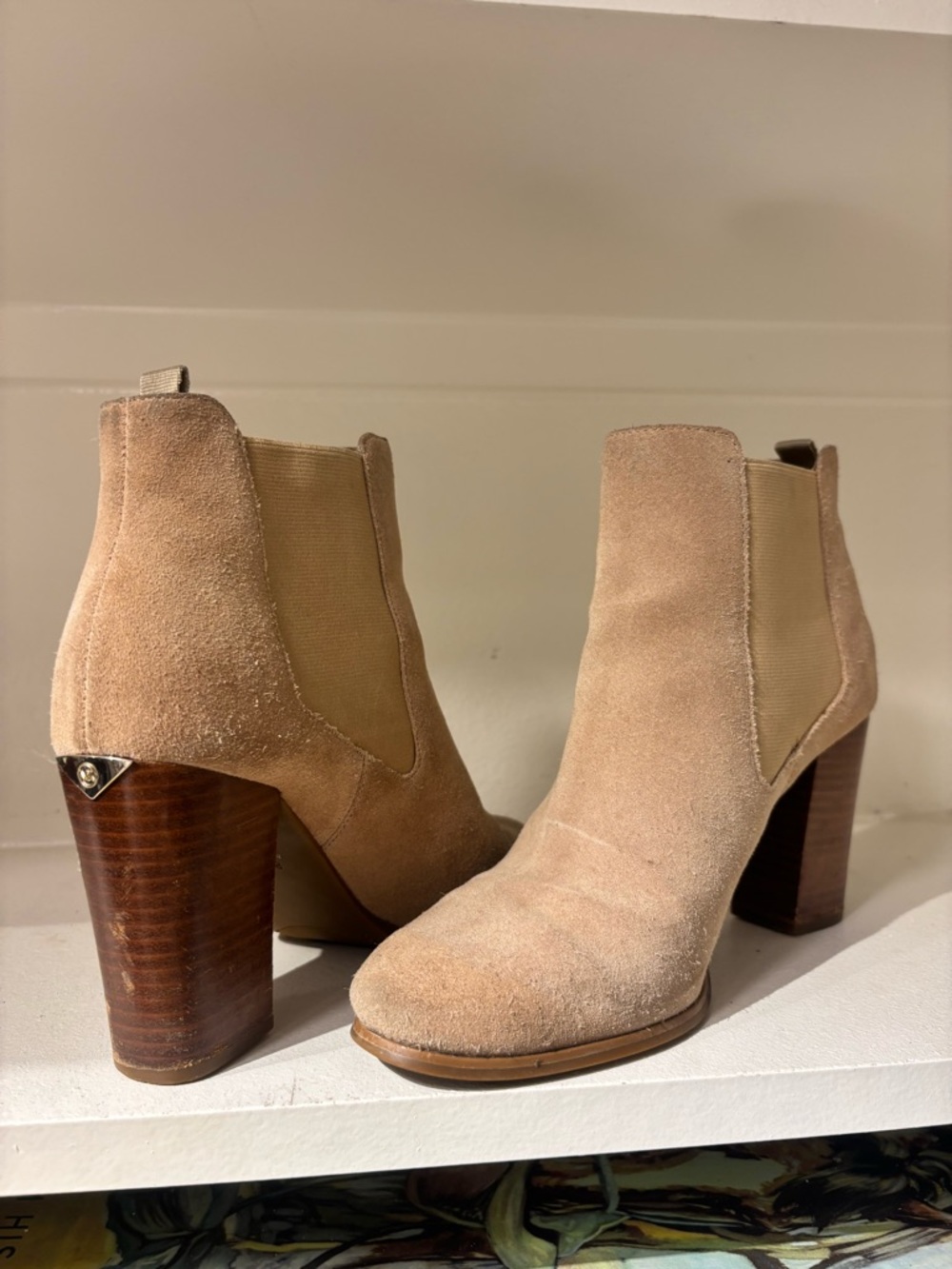 Michael Kors Tan Suede Chelsea Block Heel Booties